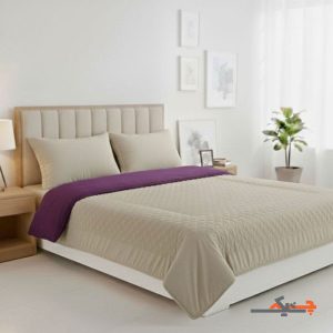 سرویس روتختی کامل دونفره نخی پاییزه رنگ کرم نخودی و بنفش